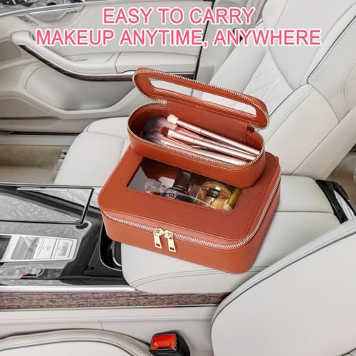 Pinkmik Travel Clear Makeup Bag, (Brown, M+SLIM) - color: B1/Brown, size: M+SLIM
