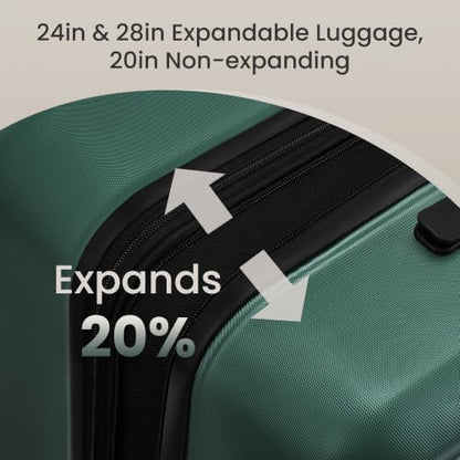 SHOWKOO G-Series Luggage set 3pcs, 100% PC Durable Hardshell Suitcase - color: ArmyGreen, size: 3-Piece Set (20/24/28in)