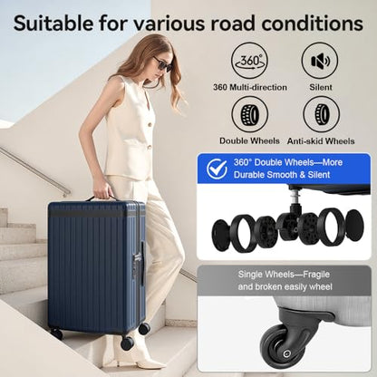 3-Piece Hardside Luggage Set with Spinner Wheels, Blue | PC+ABS Travel Suitcase Sets Hardshell Rolling Luggage Lightweight Durable - color: Blue, size: 20''/24''/28''