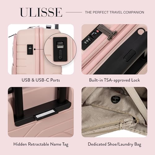 Bric's B|Y Ulisse Carry-On Luggage with Spinner Wheels – Airline Approved Hard Shell Suitcase, TSA Combination Lock & USB Port - Removeable Wash Bag Included - 21 Inch with Front Pocket, Pearl Pink - color: Pearl Pink, size: Carry-on with front pocket