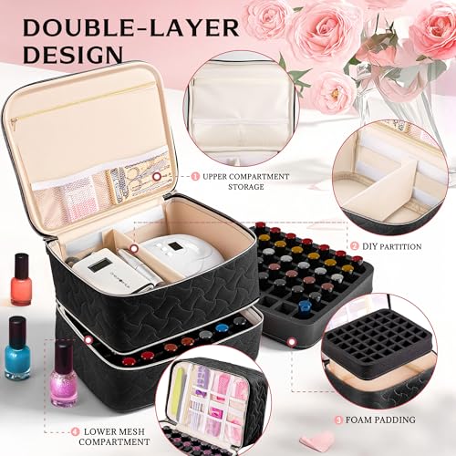 DreamGenius Nail Polish Organizer Bag Holds 42 Bottles, Black - color: Black
