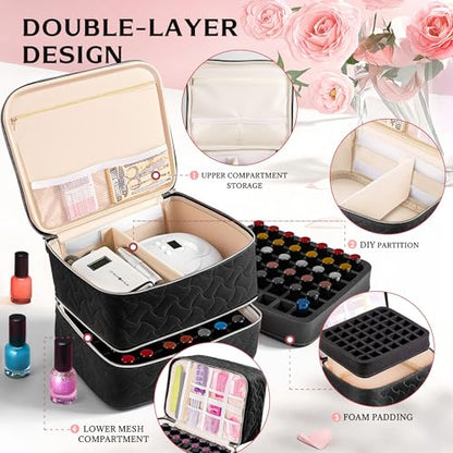 DreamGenius Nail Polish Organizer Bag Holds 42 Bottles, Black - color: Black