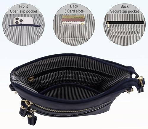 Solene Small Crossbody Bag for Women, Multi Zip Pockets with Detachable Wristlet, Lightweight Travel Purse, Cell Phone Pouch - color: Navy