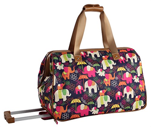 Lily Bloom Pattern 22 Inch Duffel Bag with 2-Rolling Wheels, Weekender Overnight Travel Lightweight Carry-On Suitcase For Women - color: Elephant Rain