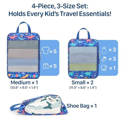 Kids Compression Packing Cubes - 4 PCS Sets, Blue Dinosaur - color: Blue Dinosaur