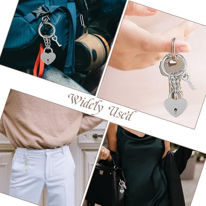 Heart Star Shaped Padlock Bag Charms with Key Mini Silver Heart Star Padlock Bag Keychain Small KeyChain for Women Mini Lock with Key for Handbag Fashion Accessories