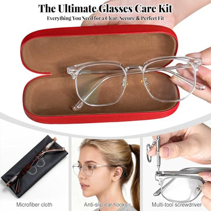 RayLove Unisex Hard Shell Eyeglasses Cases, Protective Case For Glasses - color: Litchi Texture-2pack Red