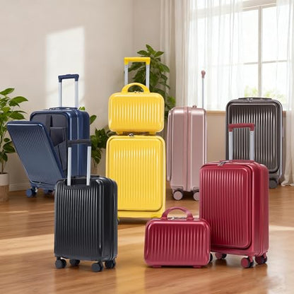Merax Carry On Luggage,20 IN Top Open Suitcase with 14 Inch Cosmetic Case - color: Black, style: Modern