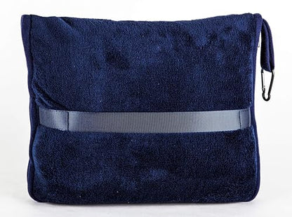 BlueHills Premium Soft Travel Blanket Pillow Airplane Compact - Navy Blue | Convertible 2 in 1 Travel Blanket to Pillow, Packed in Pillowcase, Luggage Strap & Carabiner, Compact, Long Flight Essentials - color: Navy-1pk-t002