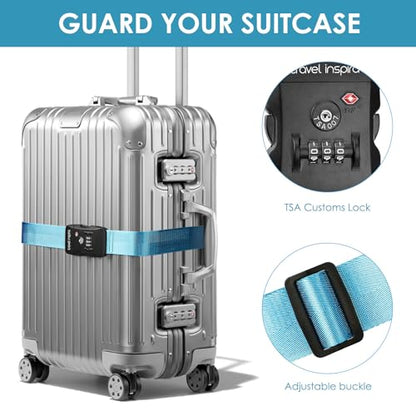 Travel Inspira Heavy Duty Luggage Straps with TSA Lock - color: Blue