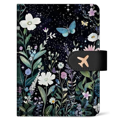 Passport Holder for Travel, RFID Blocking Wallet with Magnetic Closure - color: C-Starry Garden