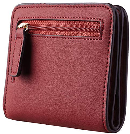 Toughergun Women’s Small Slim Leather Wallet with RFID Protection, Compact Bifold Mini Purse with Clear ID Window - color: 11 ReNapa Red Deep