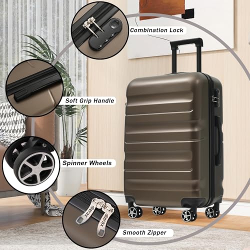 Merax Luggage Set 13 Piece, Hardshell ABS Suitcases with 8 Silent Spinner Wheels, Durable and Lightweight Travel Luggage for Family Trips - color: Brown, style: 13-piece Set