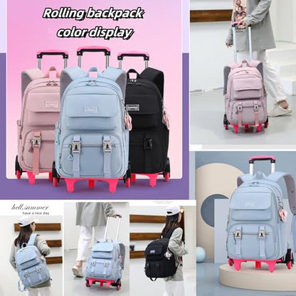 ZHANAO Rolling Backpack Luggage BookBag with Wheels Trolley Bag Wheeled Travel Backpack for Girls & Boys Trolley Bag - color: Pink, size: 2-wheel