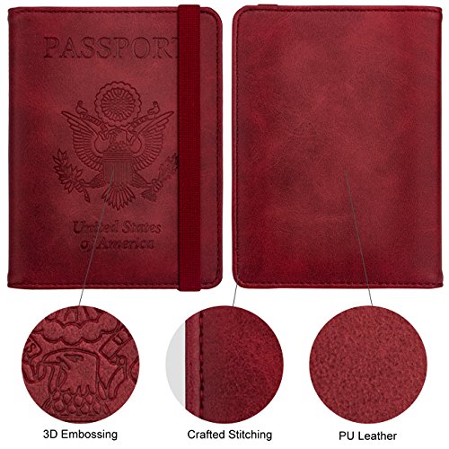 WALNEW Passport Holder for Travel, RFID Blocking Passport Wallet & Cover - color: A-Red