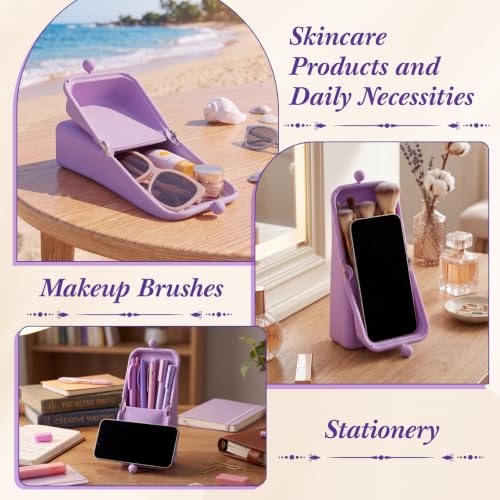 Kacctyen Makeup Brush Case Silicone Standing Makeup Brush Holder,Purple - color: Purple