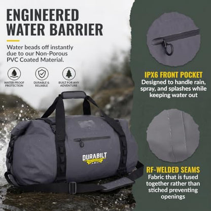 80L Grey Waterproof Duffel Bag, Tactical Roll Top Dry Bag - color: Gray