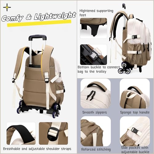 Rolling Backpack for Boys Elementary Middle School Bags, Boys Carry-on Roller Backpack for Kids with 6 Wheels, Khaki - color: 6 Wheels-khaki