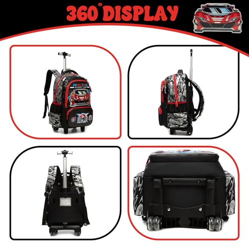 Meetbelify Kids Rolling Backpack with Wheels for Elementary Preschool Students Boys Travel Luggage Carry on Backpack for Boys Ages 6-8 - color: 02 Car