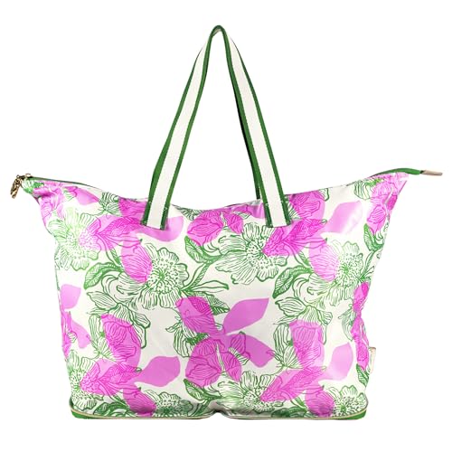 Lilly Pulitzer Large Packable Tote, Reusable Grocery Bag that Packs Into Itself, Tote with Shoulder Strap and Zipper