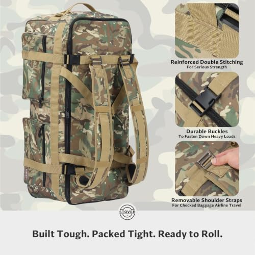 STOVER 45/80/100L U-Zip Rolling Duffel Bag with Wheels, X-Large Durable Travel Duffle + Toiletry Bag, Lay-Flat Opening, Packable w/Shoulder Straps- Use as Luggage or Backpack, Men/Women (Camouflage) - color: U-Zip Voyager Camouflage