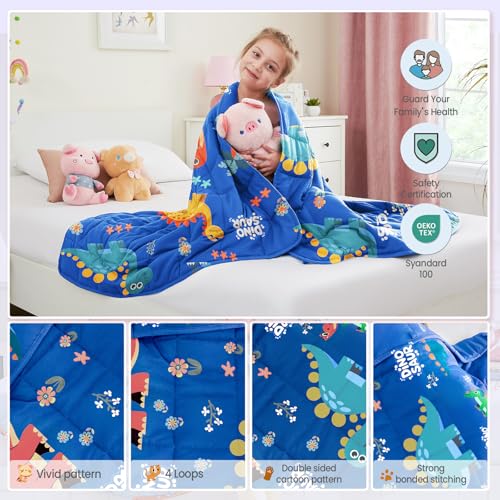 Dinosaur Weighted Blanket 3lbs Cool Small Heavy Throw Blanket Gifts 36"x48" - color: Blue Dinosaur, size: 36"×48" 3lbs