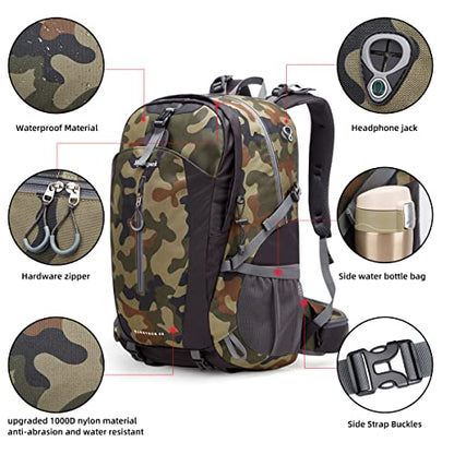 SPEEDPARK 40L Hiking Backpack, Lightweight Camping Daypack with Rain Cover - color: Camo