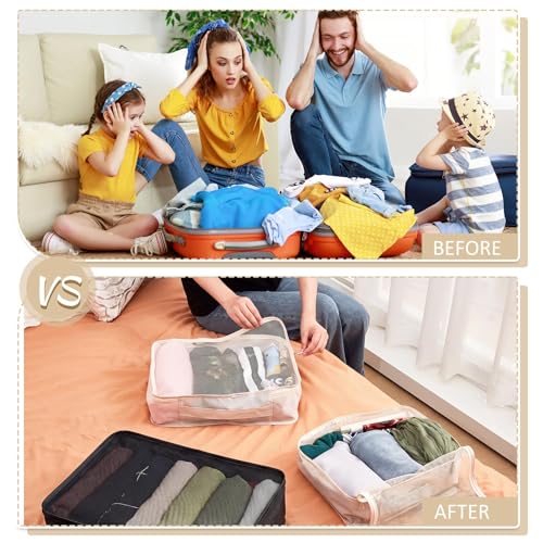 Silkfly 12 Pcs Packing Cubes for Travel,XL, L, M,Classic,Beige, Black - color: Beige, Black, size: XL, L, M, style: Classic
