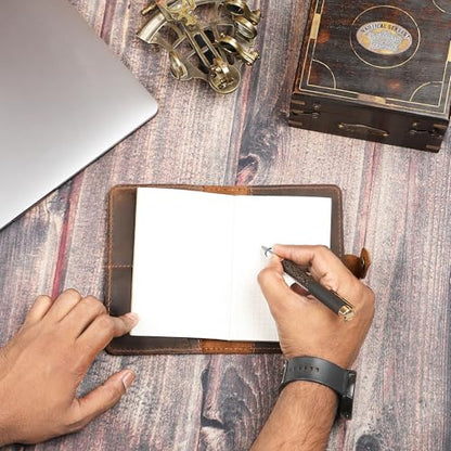 Genuine Leather Refillable Field Notes Cover 3.5 x 5.5" | Handmade Distressed Pocket Journal & Travel Diary Cover with Card Slots, Pen Loop & Passport Pocket Planner Case - color: Brown Field Journal Notebook