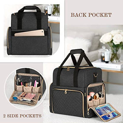LUXJA Large Travel Makeup Bag with 3 Removable Makeup Cases, Black - color: Black