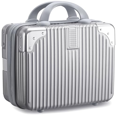 14 Inch Hard Shell Cosmetic Case, Mini Carrying Makeup Suitcase, Silver - color: Silver - Rectangle