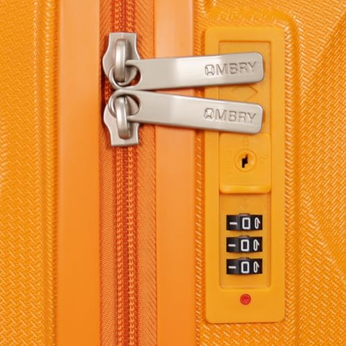 3 piece luggage set hard shell luggage lightweight luggage long vacation luggage set with 8 wheels Spinner Suitcases Suitcase Set Made of ABS+PC (Small, Medium & Large) (Black) - color: tangerine