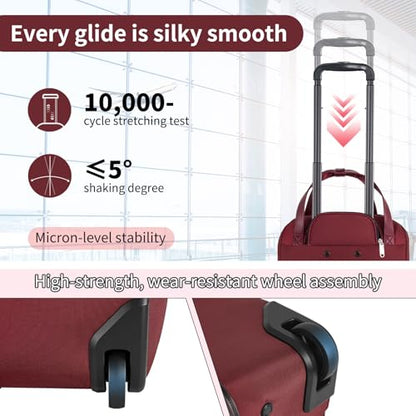 Underseat Carry On Luggage with Wheels, Burgundy, 17" - color: Burgundy