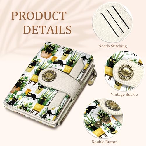 Icycay Cat Small Wallet Women RFID Blocking Bifold Cute Credit Card Holder - color: Cat Plant