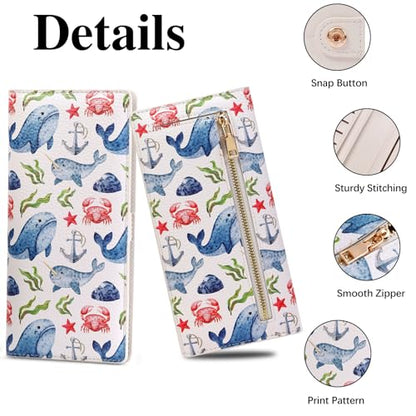 FALAN MULE Ultra Slim Thin Wallet Women RFID Blocking Leather Bifold Ladies - color: Yf-Whale White