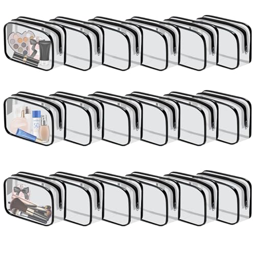18 Pieces Clear Cosmetics Bag Bulk, TSA Approved Toiletry Bag for Travel, Clear Zippered Cosmetic Makeup Pouch, Waterproof Vinyl Plastic Organizer Case for Vacation Bathroom (Small) - color: 18 Small Black