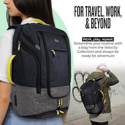 Solo New York Travel Backpack for Women & Men - Lightweight Carry On Bag, Separate Shoe Compartment, Padded Straps, Fits 17.3" Computer - Everyday Max, Navy