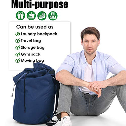 Backpack Laundry Bag, 115L Heavy Duty Extra Large College Laundry Backpack, Dirty Clothes Bag with Shoulder Straps, Laundry Hamper Bag with Drawstring Closure for College Dorm, Apartment Dark blue - color: Dark blue
