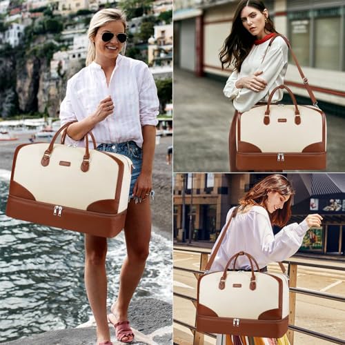 ITIEZY Weekender Bag for Women 21.5" Travel Duffel Large Carry On Bag 3PCS - color: 9-Beige