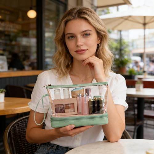 Clear Makeup Bag with Brushes Compartment Travel TSA Approved Toiletry Bag - color: 08-green clear