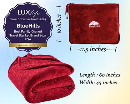 BlueHills Premium Soft Travel Blanket Pillow Airplane 2 in 1 Combo Warm Red - color: Red-1pk-t001