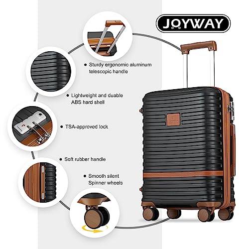Joyway Carry On Luggage 20 Inch Expandable Suitcase with Spinner Wheel, 3 Piece Hard Shell Luggage Set with TSA Lock(Black) - color: Black brown, size: Carry-On 20-Inch