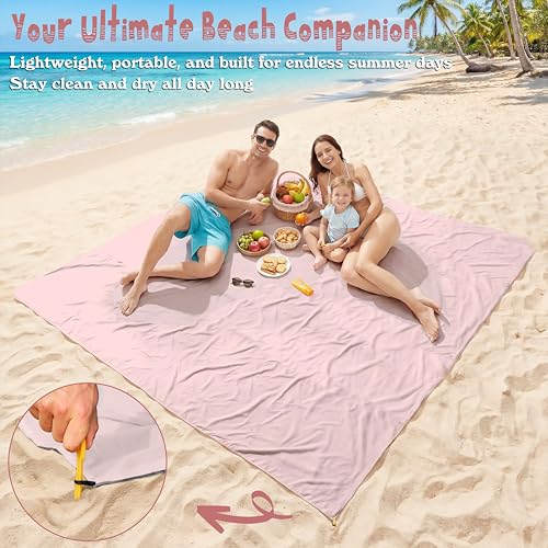 Aroveea Beach Blanket Waterproof Sandproof 78''X81''/10'X9' Oversized Mat - color: 핑크, size: 9'x10'