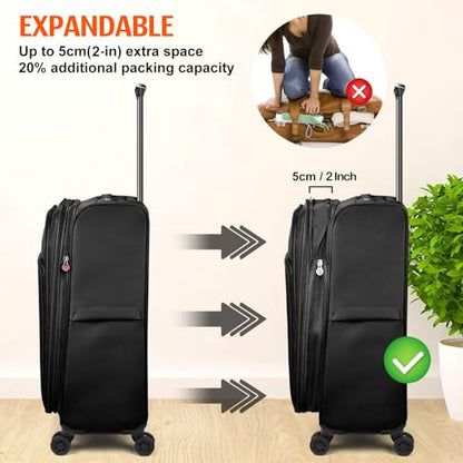Verdi Softside Expandable 28 Inch Luggage with Spinner Wheels Lightweight Large Suitcase (Black, Checked-Large 28-Inch) - color: Black, size: Checked-Large 28-Inch