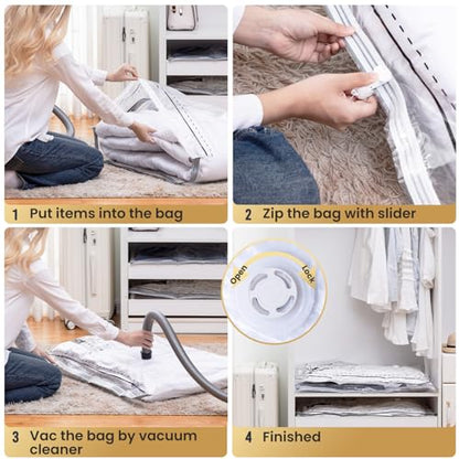 TAILI 6 Pack Vacuum Storage Bags, Combo(3 Large+3 Jumbo), Space Saver for Bedding, Blankets, Pillows, Clothes, LONG SIDE ZIP Vacuum Seal Bags for Clothing Ideal Under Bed Storage Solution - size: 6 Combo-Long