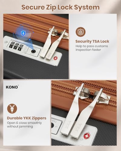 Kono 28 Inch Large Checked Luggage with Spinner Wheels Expandable TSA Lock - color: Black&Brown, size: 28"