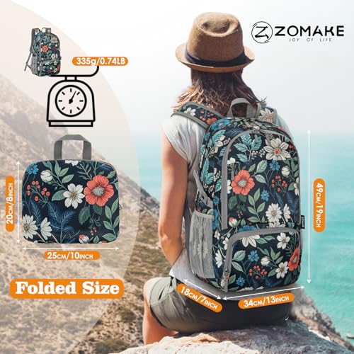 ZOMAKE Lightweight Packable Backpack 30L, Foldable Travel Hiking Daypack - color: D-navy Blue,floral Pattern