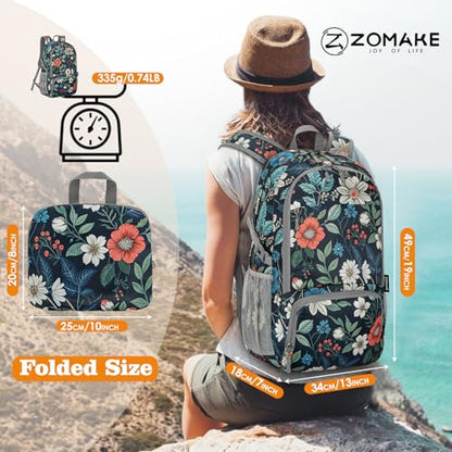 ZOMAKE Lightweight Packable Backpack 30L, Foldable Travel Hiking Daypack - color: D-navy Blue,floral Pattern