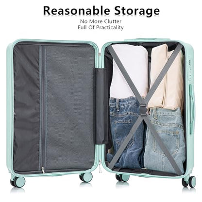 Merax 20"/24"/28" 3 pcs/set in ABS Spinner Wheel Luggage, Carry on Suitcase, Combination Lock - color: Mint