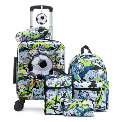 16’’ Kid’s Luggage Set with Spinner Wheels, Hardside with Suitcases,6 Piece - color: Soccer